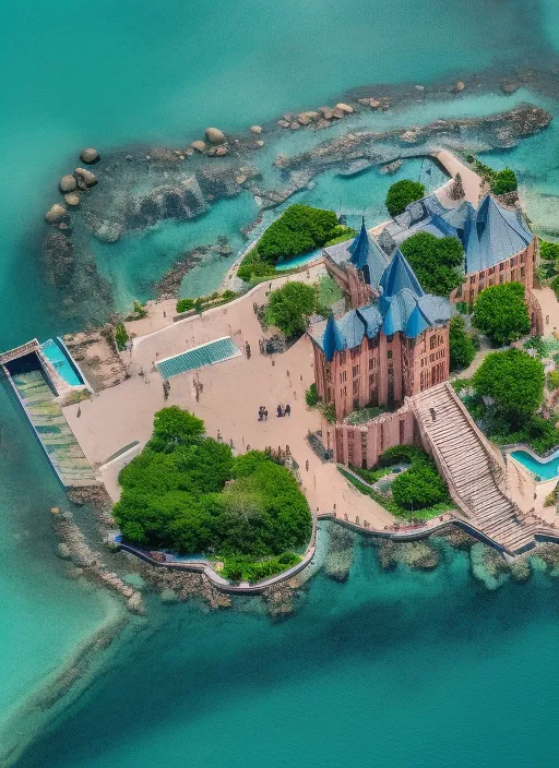 Atlantis in land bird eye view
