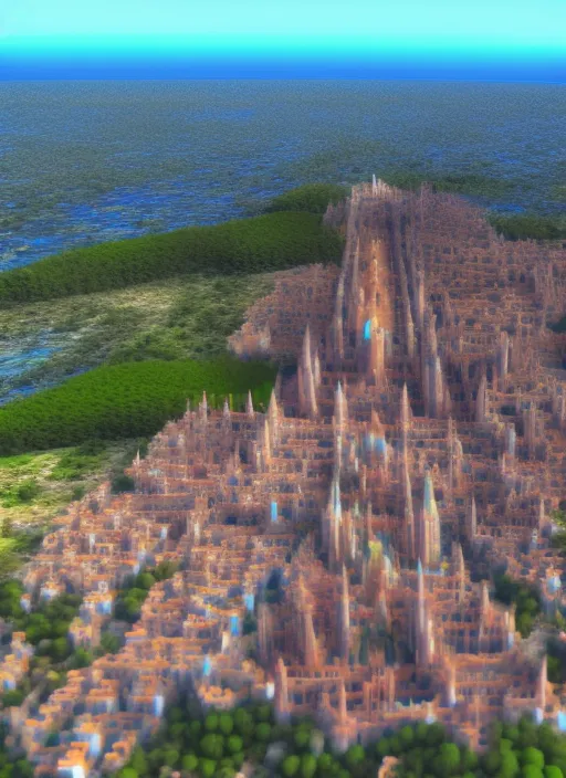 Atlantis the huge empire in land bird eye view, realistic, camera, hdr, 3d render
