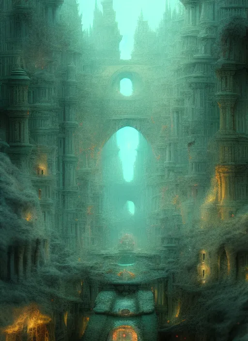 the (((hidden))) city of atlantis, large scale, breathtaking, mixed media, digital art, trending on artstation, 8k, epic composition, highly detailed, AAA graphics