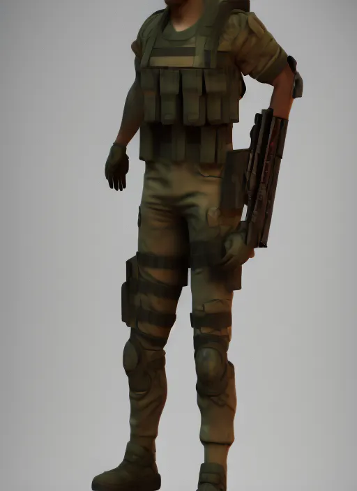  90s solider full body, 3d render, realistic
