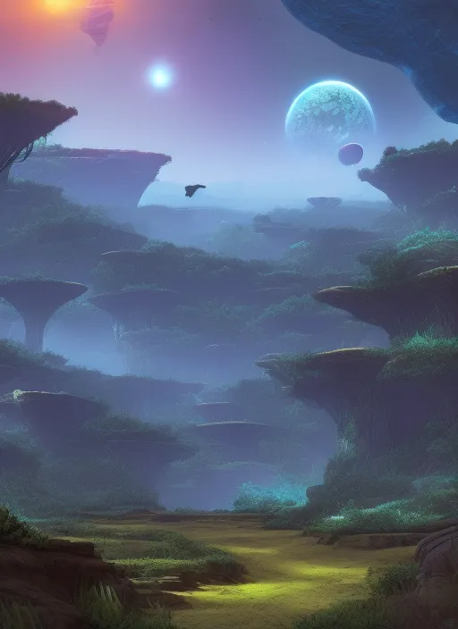 mysterious adventure on a new planet with fauna, showing a pathway. mysterious adventure on a new planet with fauna, showing a pathway. intricate details, mecha, video still