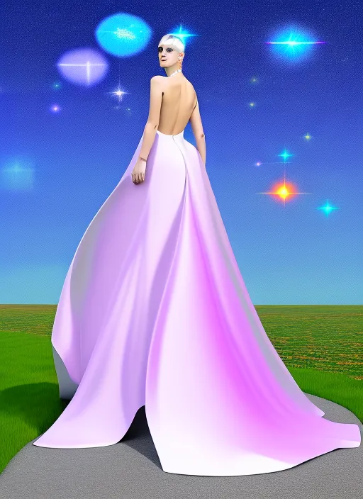celestial futuristic model wearing a white glitter extra long tail wedding dress, walking the hot pink digital runway, retrowave, synthwave, 8k, Land art, acting headshot, celestial. verdant, 8k, semi realistic gouache painting, cyberpunk art,  cyberpunk art, hdri, art, semi realistic gouche, attractive, in a pastel lilac solid color and thick uneven outline, high res beautiful lighting, comic book cover. isometric top down left view