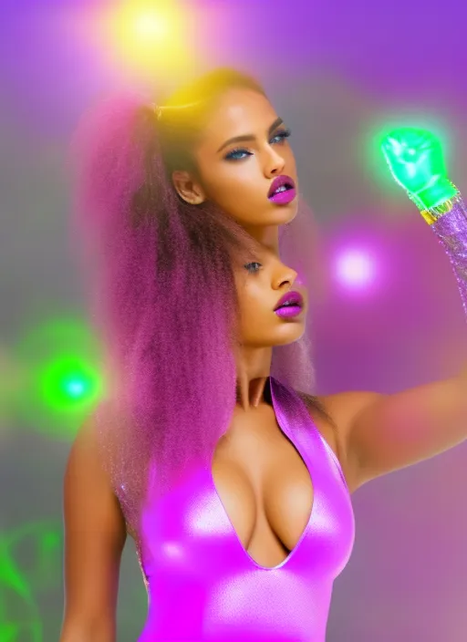 celestial futuristic beautiful girl model wearing a glitter bathing suit with ruffles, walking a digital surreal runway, retrowave, synthwave, 8k, Land art, acting headshot, verdant, 8k, cyberpunk art, , hdri, art, semi realistic gouche, attractive, in a pastel lilac solid color and thick uneven outline, high res beautiful lighting, comic book coverdress, walking the digital runway, beautiful   lovely, verdant, intricate details, cinematic lighting, detail render, cinematic lighting