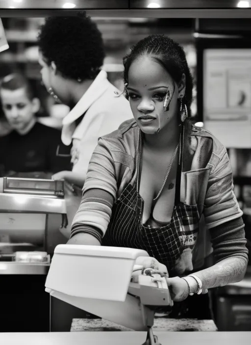 rihanna working as a cashier