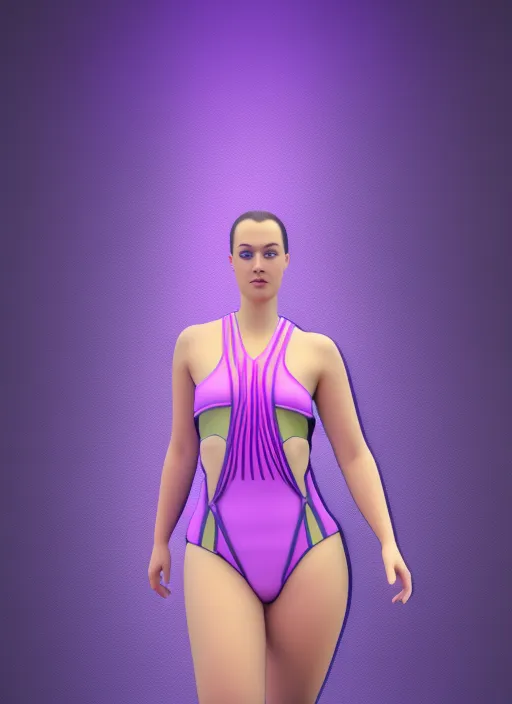 beautiful girl model wearing a neon yellow bathing suit walking a surreal digital ocean runway, synthwave, 8k, Land art, acting headshot, celestial. verdant, 8k, hdri, art, semi realistic gouche, attractive, in a pastel lilac solid color and thick uneven outline, high res beautiful lighting, comic book cover, lovely, intricate details, cinematic lighting, detail render, digital runway, synthwave, 8k, award winning photography,full shot