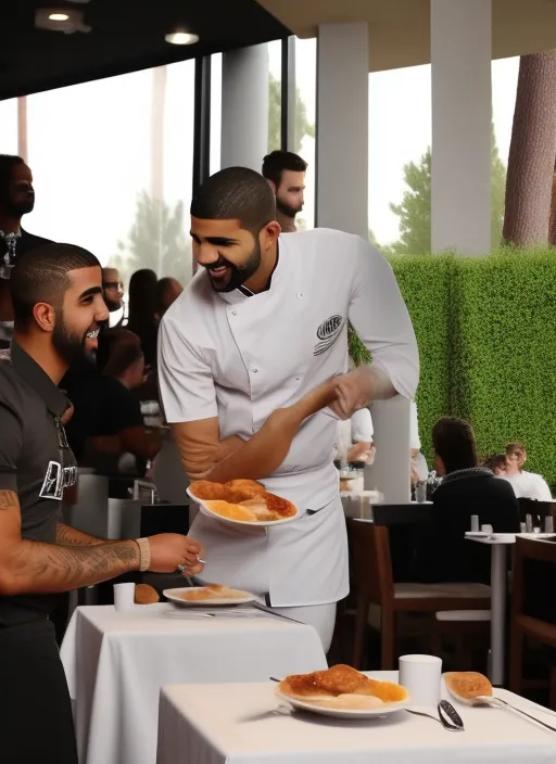 Drake serving food as a waiter in a Restaurant 