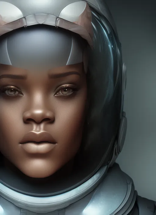 close up of rihanna wearing an Astronaut helmet. lavender, 8k, cgsociety, Digital art, ethereal lighting