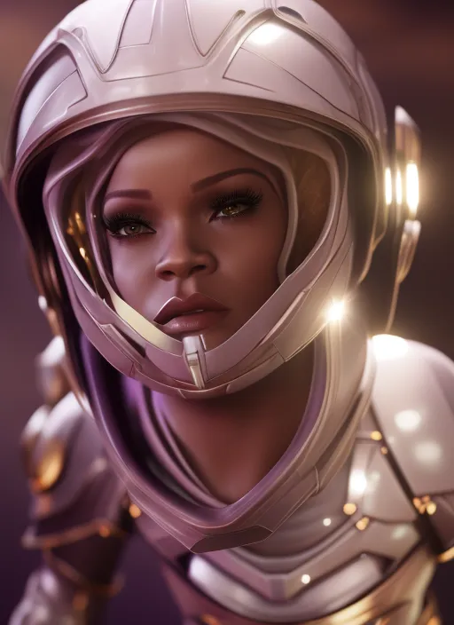 close up of rihanna wearing an Astronaut helmet. lavender, 8k, cgsociety, Digital art, ethereal lighting