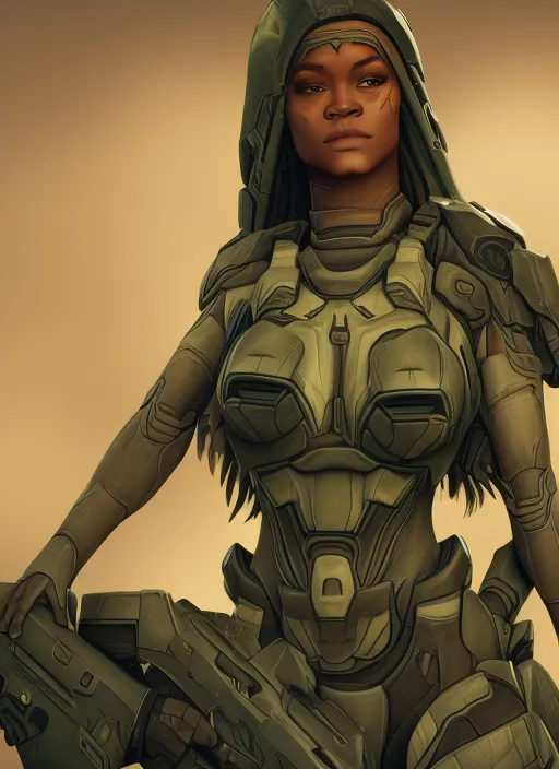 close up of rihanna as a halo 2 Character 