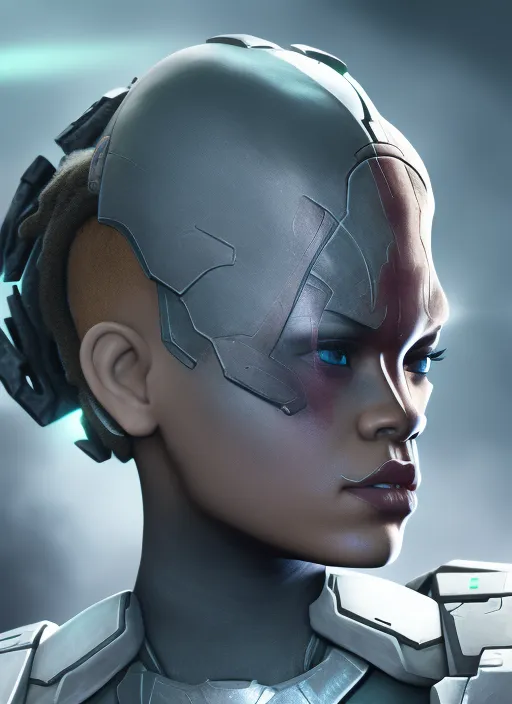 close up of rihanna as a halo 2 Character 