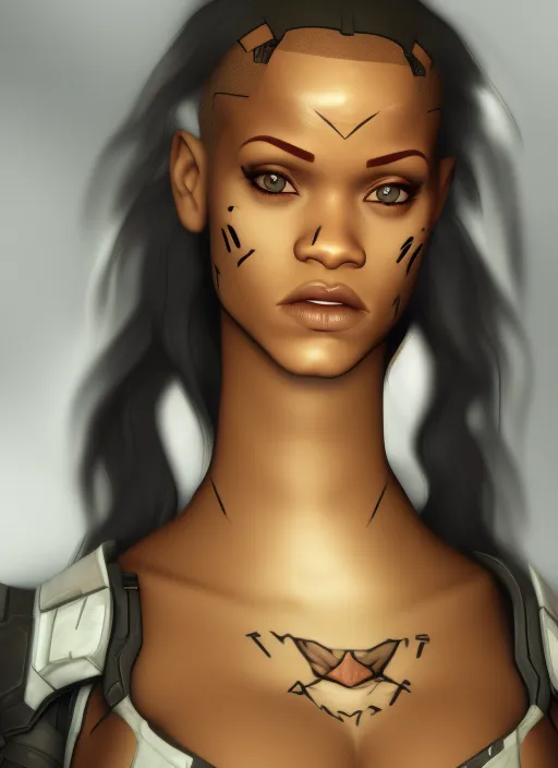 close up of rihanna as a halo 2 Character 