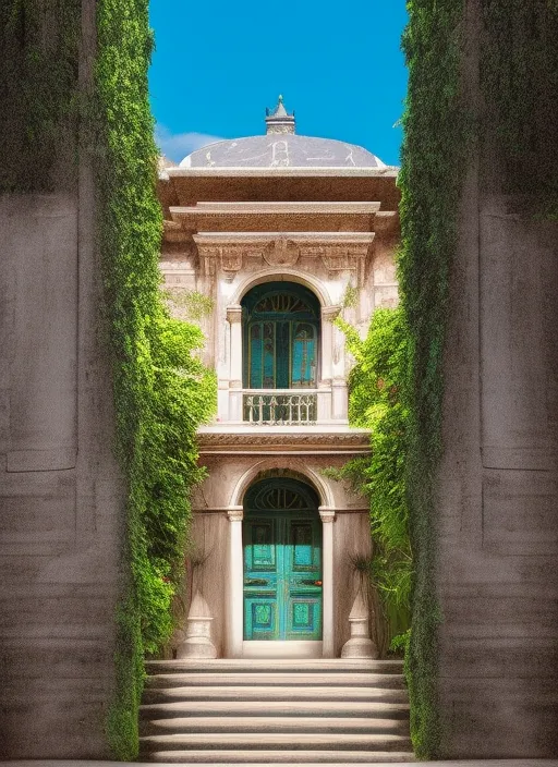 entrance to a mansion, closed door,. entrance to a mansion, closed door. profile picture 1024px, 85mm, photorealism, tropical surroundings, award winning photography, sumatraism