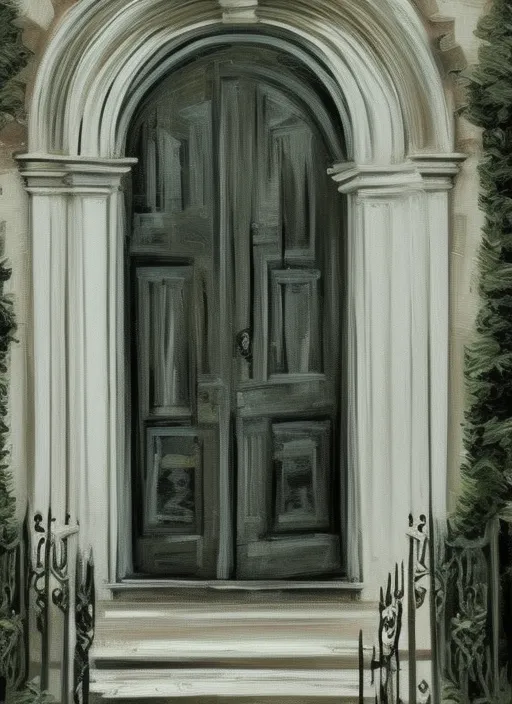 entrance to a mansion, doors closed