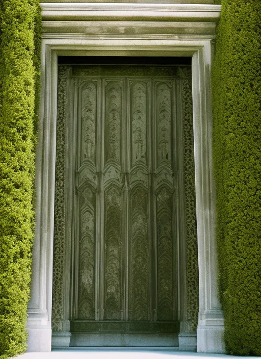 entrance to a mansion, doors closed