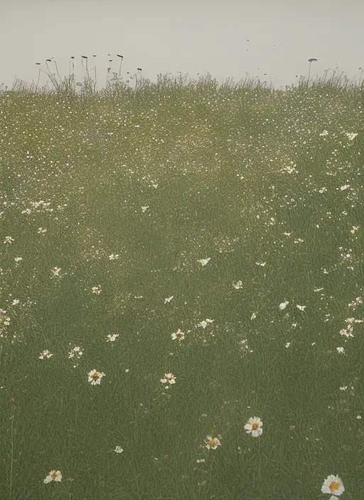 a field of wild flowers, realistic