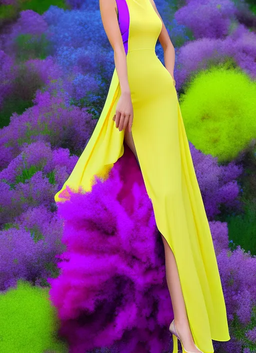 celestial futuristic model wearing a neon yellow glitter extra long tail dress with oversized sunglasses, walking the digital runway, retrowave, synthwave, 8k, Land art, acting headshot, celestial. verdant, 8k, semi realistic gouache painting, cyberpunk art, hdri, art, semi realistic gouche, attractive, in pastel lilac solid color and thick uneven outline, high res beautiful lighting, comic book cover,high res, beautiful lighting, hdri, masterpiece, oscar winning, 