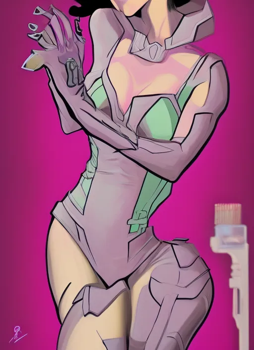 semi realistic gouache painting of model wearing a neon yellow dress with opera gloves, cyberpunk art, hdri, art, semi realistic gouche, attractive, in pastel lilac solid color and thick uneven outline, high res beautiful lighting, comic book cover, masterpiece