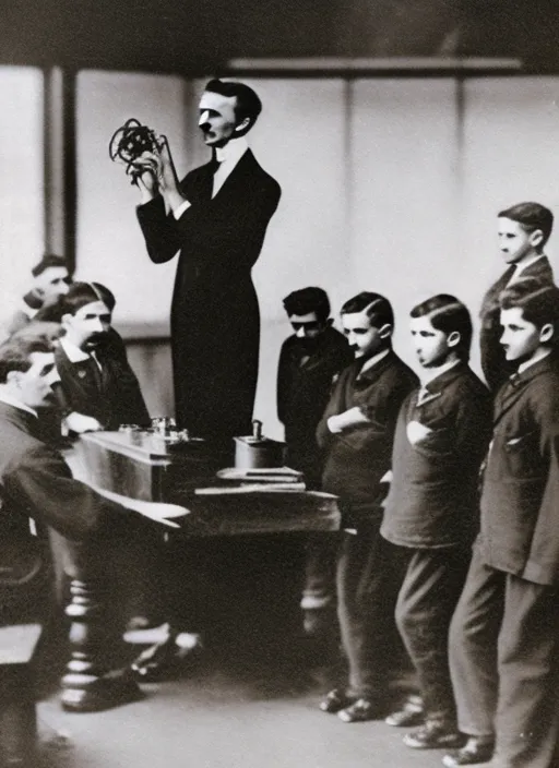 nikola tesla teaching students
