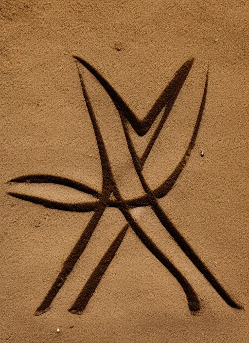 Letter M, written in sand