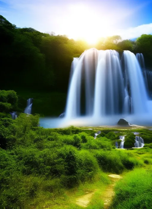 wonderfull sky with waterfall real photo with landscape

