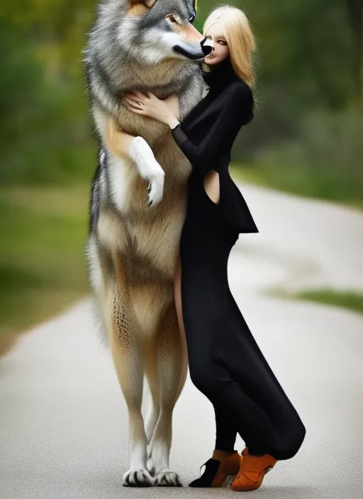 i need a cute woman with a cute wolf in hand, but he needs to be cute, too. make her wolf look cute