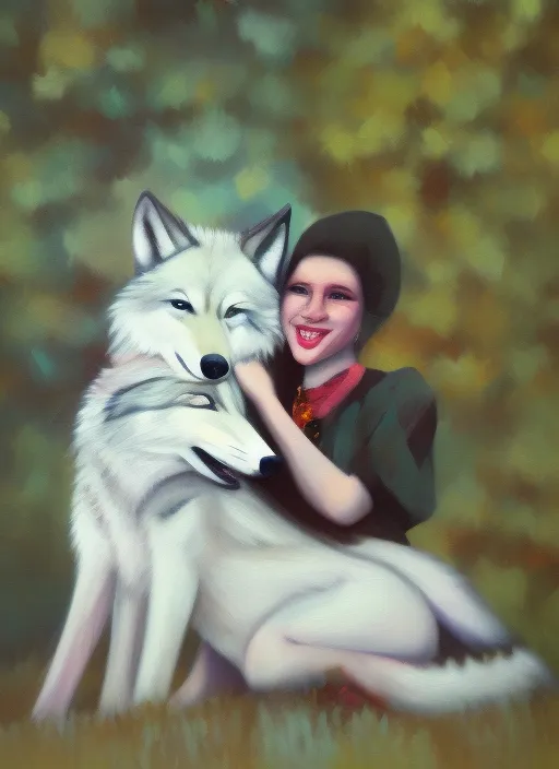 i need a cute woman with a cute wolf in hand
