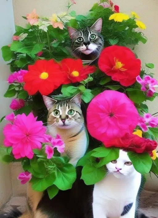 flower decoration with cats