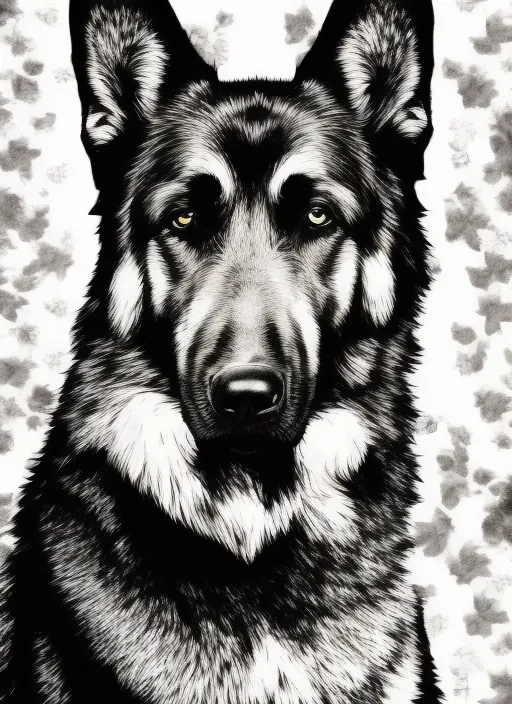 monochromatic illustration of a wolf in a german shephard costume. change the dog to a wolf