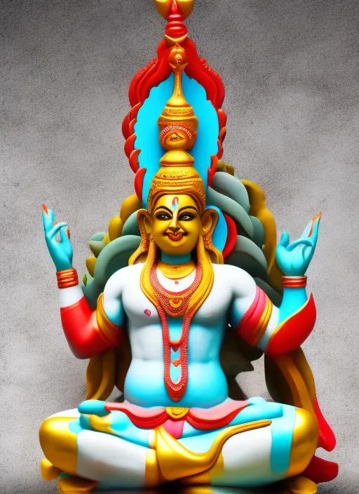 Coloured God Shiv statue on white background, highly detailed with a rainbow behind it. add a rainbow behind the statue