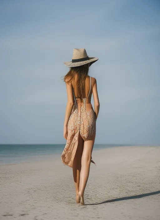 a beautiful instagram model walking on the beach