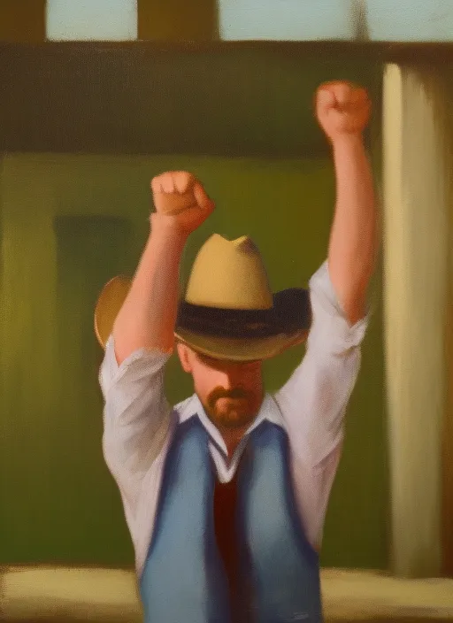cowboy with hands up