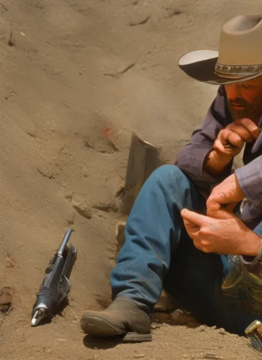photo of cowboy burying his pistol
