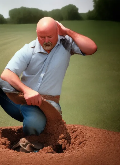 photo of bald cowboy burying his hat