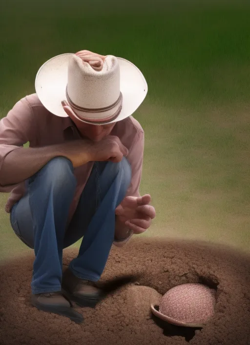 photo of bald cowboy burying his hat