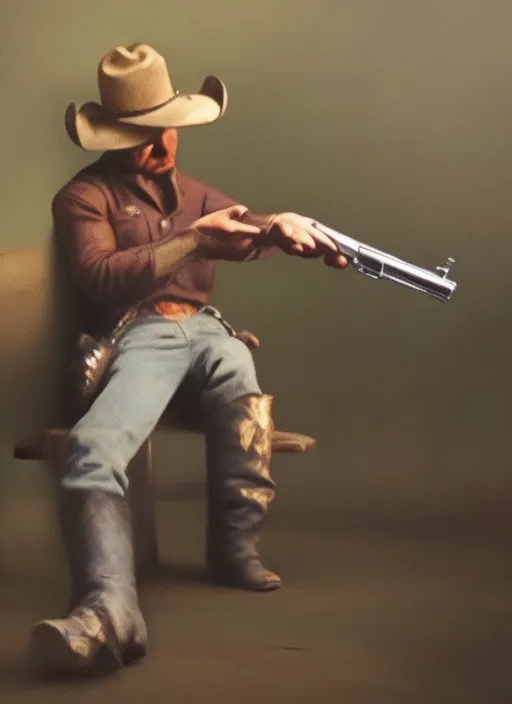 a cowboy draws a gun and accidentally shoots himself in the leg