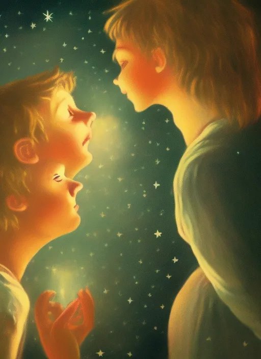 The girl seeing star in night and boy kissing her nech