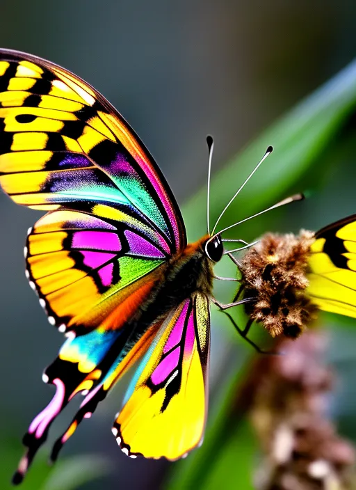 A colourful butterfly with black background with a B&W filter. add a black and white filter