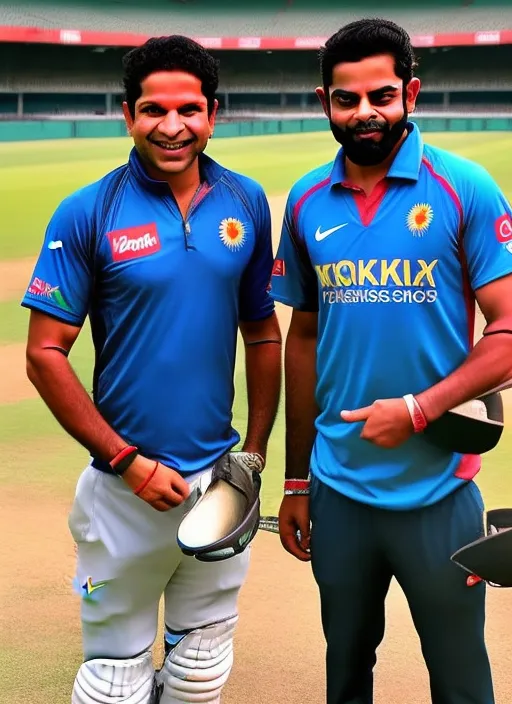 Sachin tendulkar with Virat Kohli, by changing location to India. by changing the location to India, Sachin is seen batting against Virat Kohli