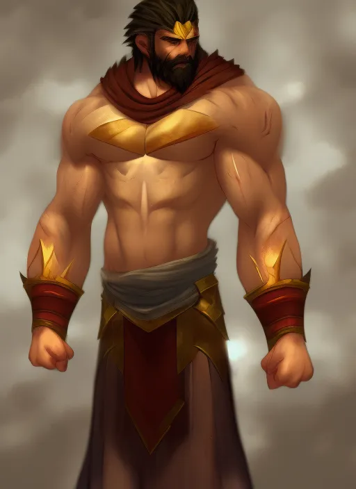 concept art of a muscular zeus wearing a tunic