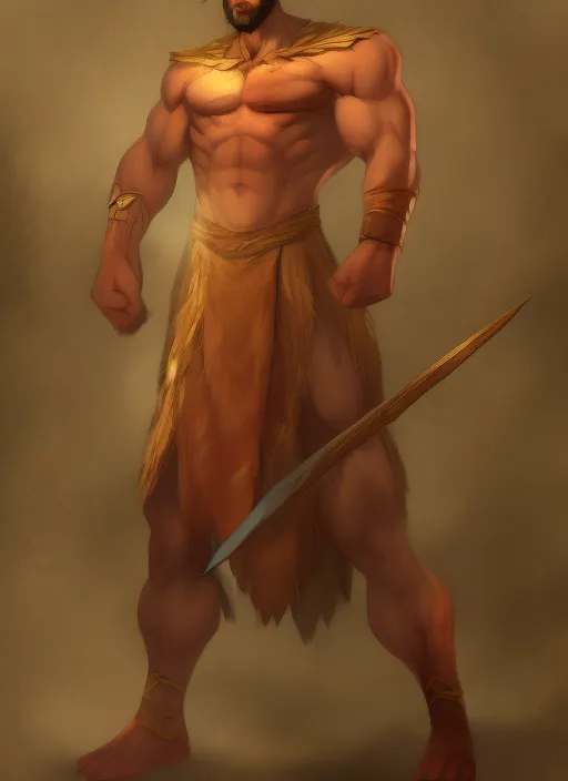 concept character art of a muscular zeus wearing a tunic facing forward