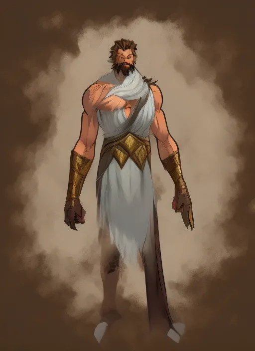 concept character art of a muscular zeus wearing a tunic facing forward