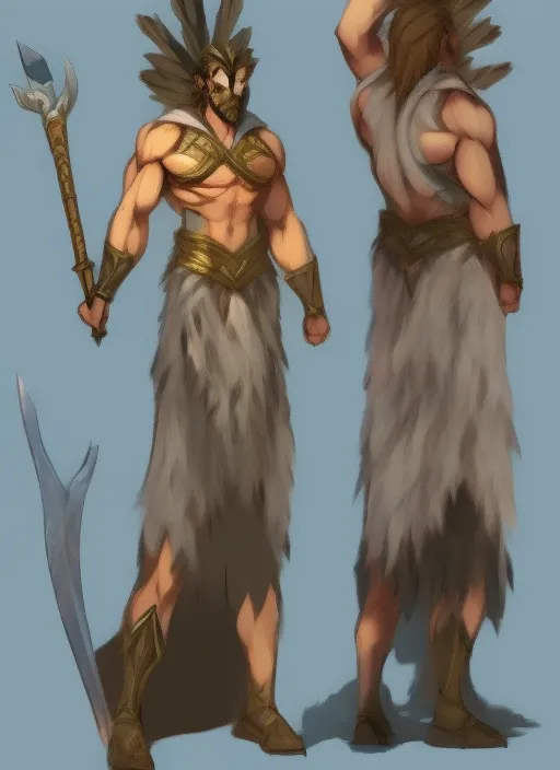 concept character art of a muscular zeus wearing a tunic facing forward