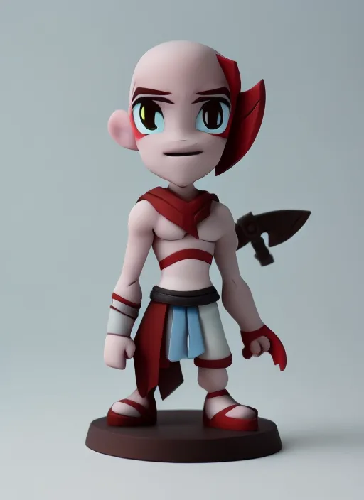 Chibi Kratos figurine, modern Disney style, character art