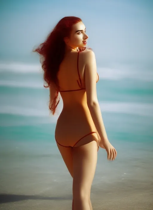 A beautiful lady in bikini on beach 