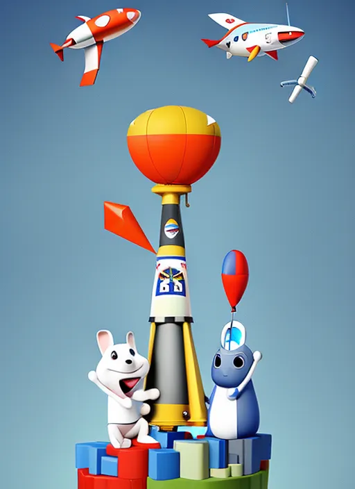 cartoon rrabit on rocket

