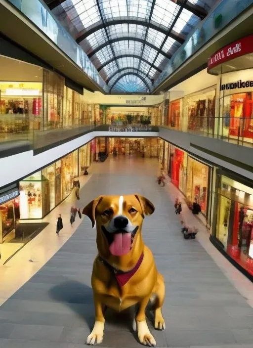 dog in the shopping mall llama. replace with a llama