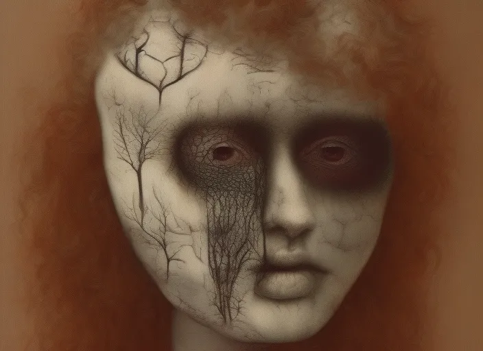lady with death mask surrealism art high detailed