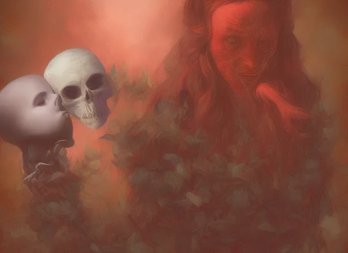 lady with death mask has hers sanity checked surrealism art high detailed