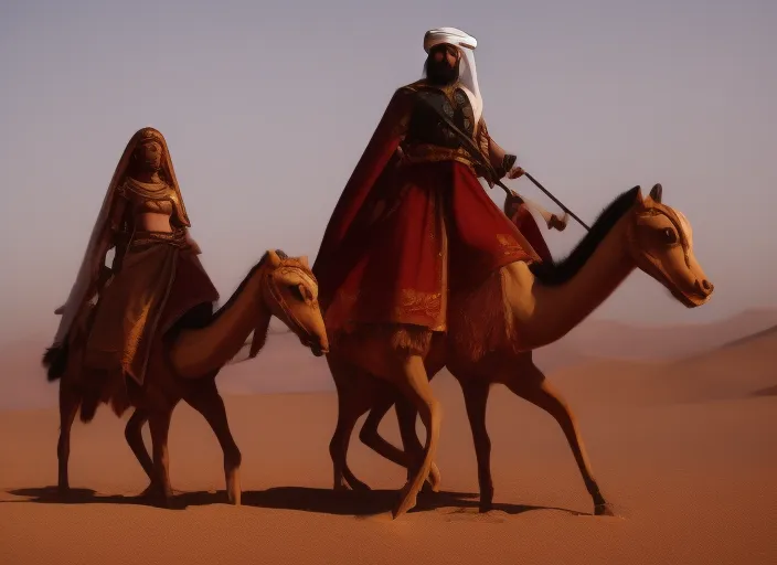 Persian warrior and Persian princess in desert