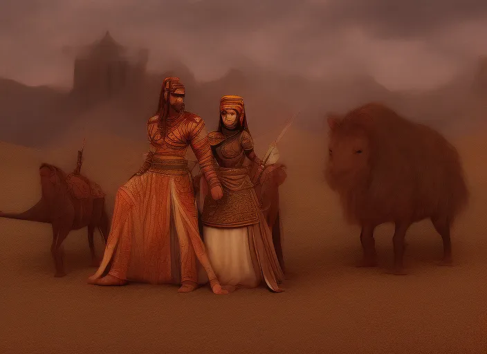 Persian warrior and Persian princess in desert tent high detail illustration
Mists of Kel Doran